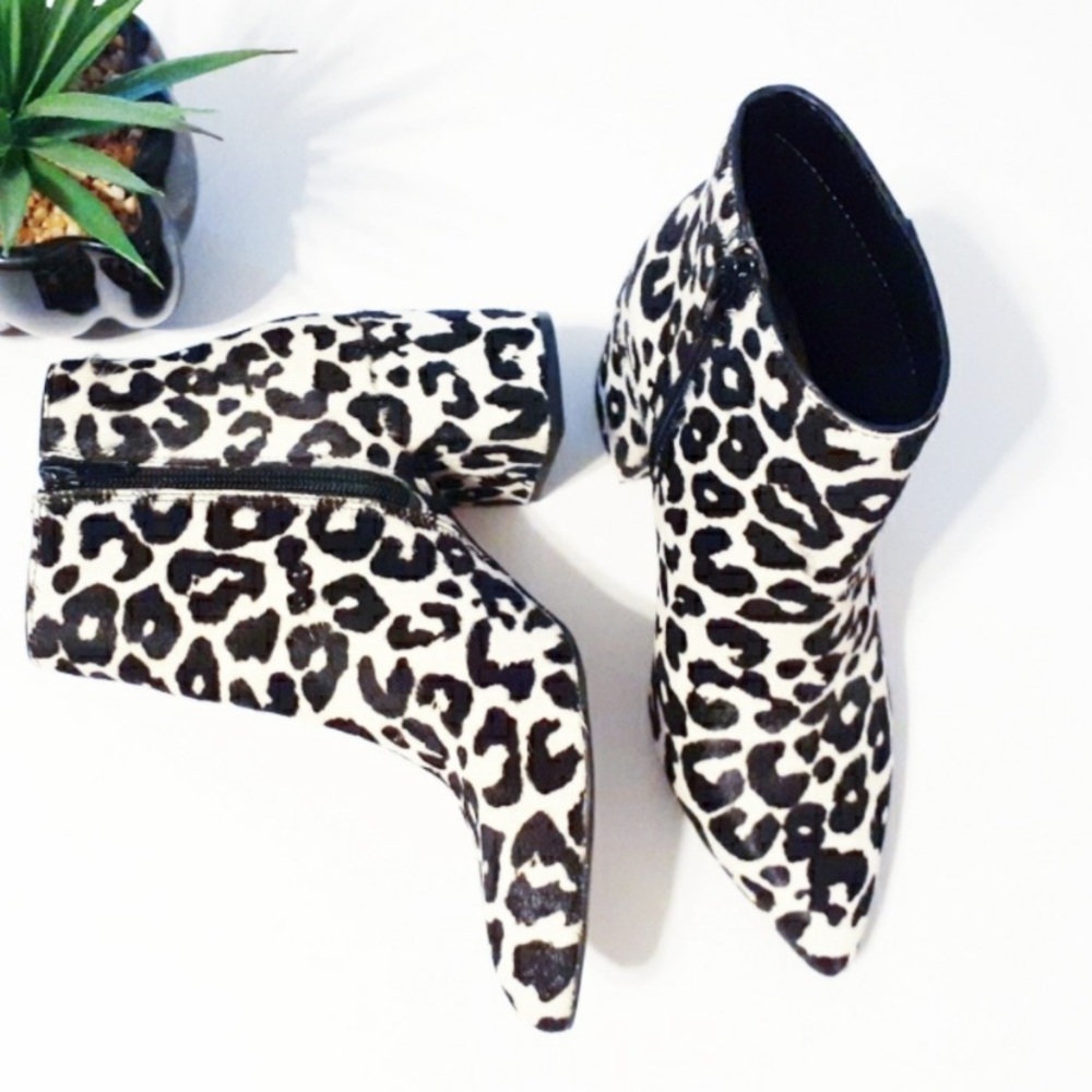 INC CALF HAIR WHITE/BLACK CHEETAH PRINT BOOTIES
